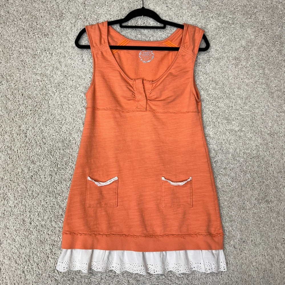 Free People Swim Coverup Dress Womens Medium Orange‎ Sleeveless Ruffle Boho